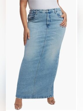 Good American Denim Maxi Tube Skirt With Adjustable Zipper Slit sz 2